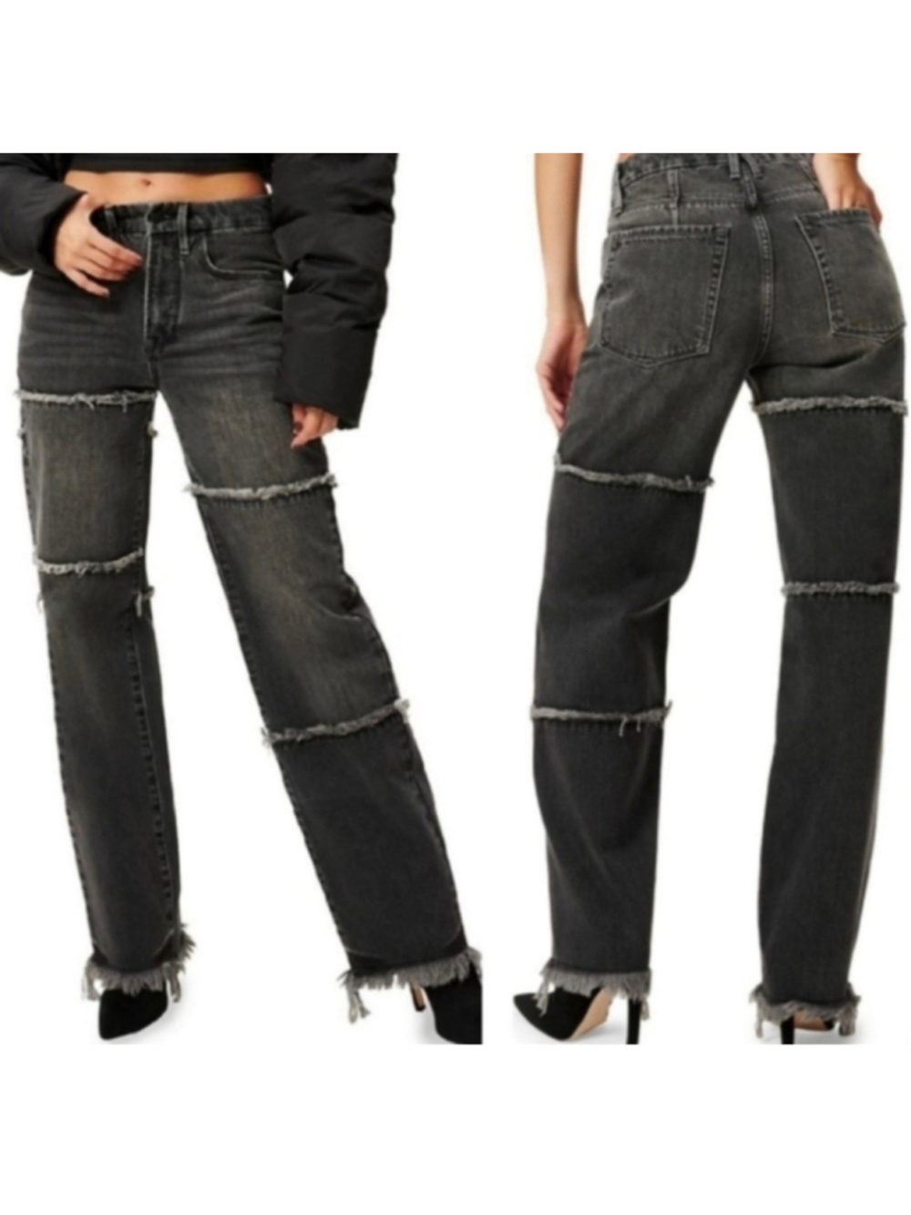Good American Women's Straight Leg Fray Ankle Gray Jeans 2/26 Waist 26 Inseam 31